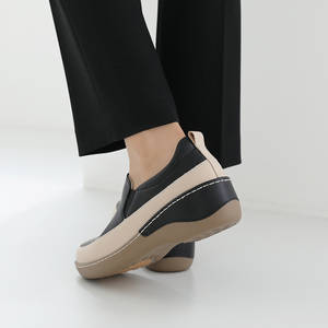 [JSHOE] Zapatos de Mujer de Piel Vacuna, Ligeros, con Plataforma, Sin Cordones, Tacón de Cuña de 5 cm, Cómodos, Casuales, para Caminar - Product Image 4