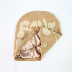 2026 Nuevo Diseño impresión Digital Jacquard seda y satén forrado invierno tejido Unisex Beanie Hat Cap - Product Image 4