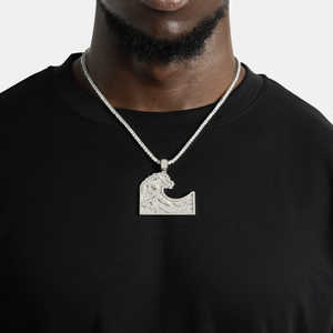 Ocean Waves Surf Pendentif Collier pour Homme 14k Plaqué Or Blanc Hip Hop Bijoux Or Argent Rose Or Corde Chaîne - Product Image 2