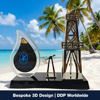 Trophée sur mesure « Plateforme pétrolière industrielle » : Récompense énergétique de luxe en métal sur base en marbre haut de gamme pour reconnaissance d'entreprise 2026