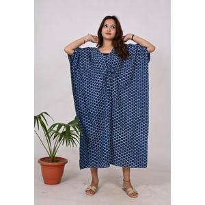 Vestido caftán de algodón estilo bohemio hecho a mano para mujer, vestido largo Maxi con estampado Floral para salón, ropa de playa de primavera, cintura Natural 100% - Product Image 1