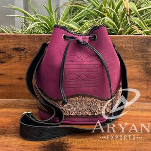 Bolsos de cubo portátiles cruzados de cuero de gamuza para mujer, monederos y bolsos de cuero hechos a mano Vintage de gran capacidad - Product Image 1