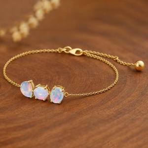 สร้อยข้อมืออัญมณีโอปอลสีขาวของเอธิโอเปียกำไลข้อมือหินโอปอลสามก้อน925เงินสเตอร์ลิง14K สร้อยข้อมือชุบทอง - Product Image 2