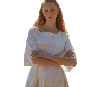 Haute couture brodée femmes à manches courtes Mini longueur tenue décontracté dames court caftan - Product Image 2