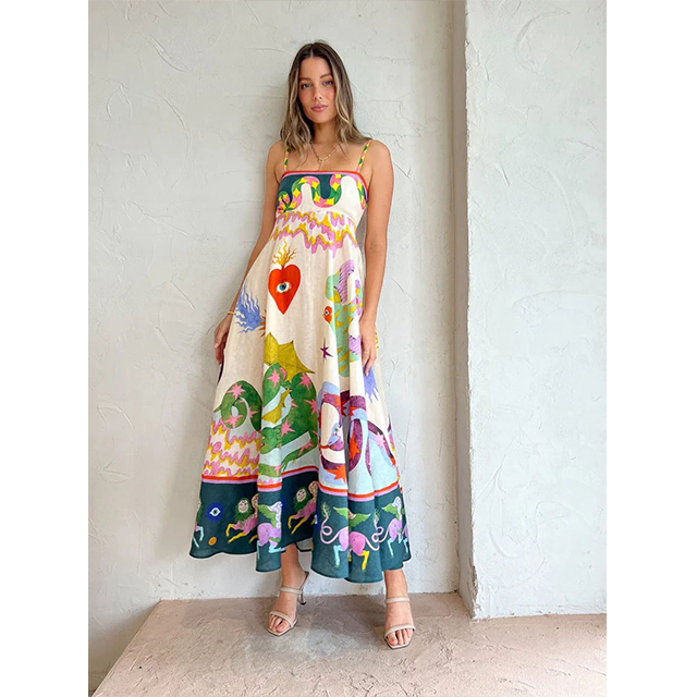 chinese dress ladies Coloured Lines cotton linen dress/sample main image 0