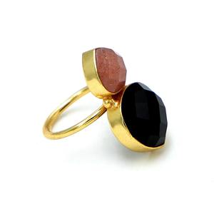 Best Quality 18K Gold Plated <b>Black</b> Onyx & Peach Moonstone <b>Heart</b> Ring for Girls Trendy Wedding Jewelry From India - Product Image 4
