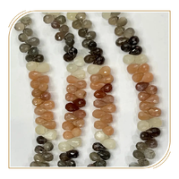 Perles Briolette Facettées en Pierre de Lune Naturelle Multi-Colorée de Haute Qualité AAA, Taille de Brin 8 Pouces, 6-9 MM, Certifiées CMA Alif