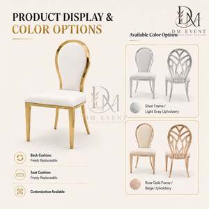 Silla de Acero Inoxidable con Respaldo Ovalado Dorado y Cojín Blanco para Eventos, Bodas y Banquetes de Hotel, Venta al Por Mayor - Product Image 5