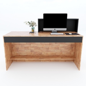 Mostrador de Recepción Minimalista de 160x62x105cm con Cajones, Madera de Caucho Natural Resistente BLT68011 para Hoteles, Gimnasios y Escuelas - Product Image 4