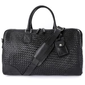 Bolsa de Viaje de Cuero Tejido Negro Hecha a Mano, Bolsa de Fin de Semana de Lujo para Hombre, Equipaje de Mano para Viajes Cortos, Bolsa Deportiva Grande, Hecho en EE. UU. - Product Image 1