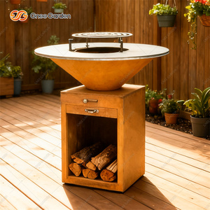 Grand barbecue extérieur moderne haut de gamme en acier Corten avec options de bois de chauffage et de charbon de bois robustes et plaque de cuisson surdimensionnée - Product Image 4