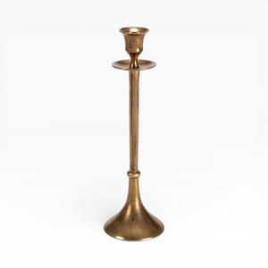 <b>Tall</b> Antique Brass Metal Candle Holder With Slim Stem And Wide Base For Classic And Luxury Decor - Product Image 1