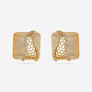 Modernos Aretes de Aro Geométricos 190016, de Aleación de Zinc, Cobre y Acero Inoxidable, con Perla y Diamante, para Regalo o Fiesta - Product Image 3