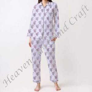 Conjunto de Pijamas de Algodón 100% para Mujer, Ropa de Dormir Suave para el Hogar, Conjunto de Pijamas de Primavera/Verano con Estampado Floral/Personajes/Letras/Patrón/Vacaciones/Árbol, Modelo PJ126 - Product Image 4