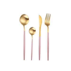 Venta directa de fábrica de acero inoxidable oro Metal cucharas tenedores juego de cubiertos con mango de resina rosa para boda de Hotel - Product Image 1