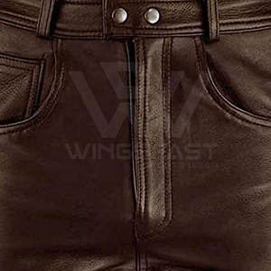 กางเกงหนังผู้ชายผลิตจากโรงงาน เอวกลาง ติดกระดุม คุณภาพดีที่สุด สไตล์ลำลอง สีเข้ม น้ำหนักเบา ขายดีในราคาขายส่ง - Product Image 6