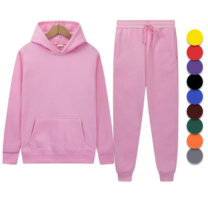 Custom Logo <b>Pink</b> Men's Sport Sweat Pants and Hoodie <b>Set</b> Fashionable Solid Pattern <b>Tracksuit</b> for Spring Season - Product Image 1