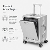 Valise rigide à ouverture frontale avec cadre en aluminium, roulettes pivotantes, 20 pouces, pour voyages d'affaires
