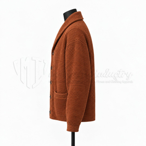 Cárdigan de punto grueso para hombre, color marrón, con cuello chal, abotonado, manga larga, informal, para invierno. - Product Image 5