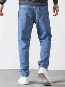 Usine directe hommes taille moyenne droite Stretch pantalons décontractés moyen polyvalent solide Denim adoucissant automne hiver coupe régulière - Product Image 2