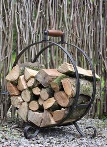 Tall iron <b>log</b> storage rack with arched top and matte black design made for firewood stacking near modern hearths - Product Image 5