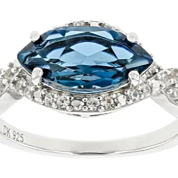 Exquisito anillo de plata esterlina con Topacio Azul Londres y joyería de piedras preciosas de circón para mujeres perfecto para bodas y compromisos