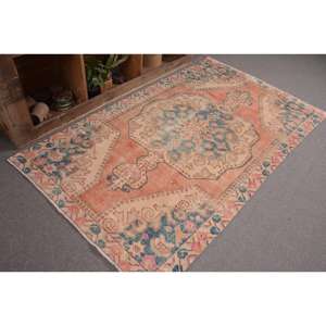 พรมสไตล์ตุรกีโบราณขนาด4.3x7ฟุตผ้าขนแกะดีไซน์แบบเย็บปะสีส้มน้ำเงินพื้นที่สี่เหลี่ยมผืนผ้าขนาดใหญ่สำหรับวัยรุ่นห้องโถงทำจากน้ำยางนามธรรม - Product Image 5
