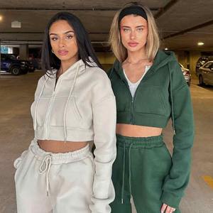 Col roulé fermeture éclair sweats à capuche courts pour femme sweat à fermeture éclair personnalisé sweats à capuche pour femmes haut court en coton sweat à capuche zippé à vendre - Product Image 1