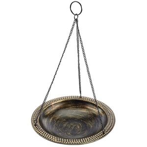 <b>Hanging</b> Iron Bird Feeder Round Bath with Hammered Texture Lighted Metal Hook Chain for Outdoor <b>Garden</b> Backyard Birding - Product Image 2