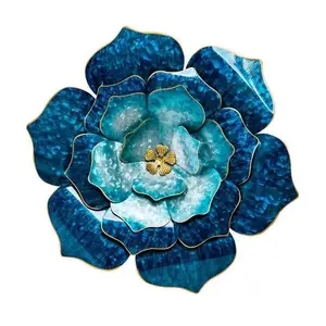 Производство продажи по низкой цене в скандинавском стиле ручной работы лучшее популярное искусство металлическая 3d стена синий цветок украшение для гостиной дома