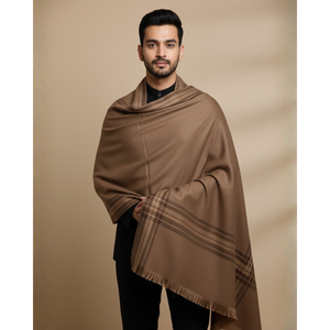 Traditional Striped Wool Shawl for <b>Men</b>-Brown - Product Image 3