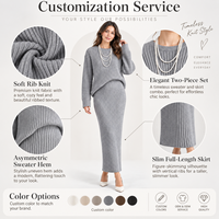 Ensemble décontracté deux pièces FNJIA pour femme : robe pull tricotée mi-longue à col rond et jupe crayon