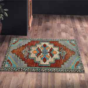 Aztec Printed <b>Rug</b>: Blue and Brown, Antique Decor, Turkish, Luxury, <b>Lounge</b>,Nonwoven Soft <b>Rug</b> - Product Image 5