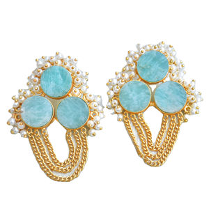 Wholesale Brass Drop <b>Earrings</b> Bulk Natural Semi Precious Stone Satin Brass Finish Unique Designer Pattern High Quality Export - Product Image 1