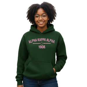 Sudadera con Capucha AKA Ivy 1908, Sudadera de Felpa Premium, Sudadera con Capucha Personalizada para Hermandades Griegas, Verde Bosque y Rosa - Product Image 1