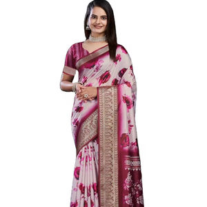 Indische Designer Damen Dola Seide Saree Plissee Sarees Ready to Wear Casual Wear Baumwolle Sarees - Product Image 1