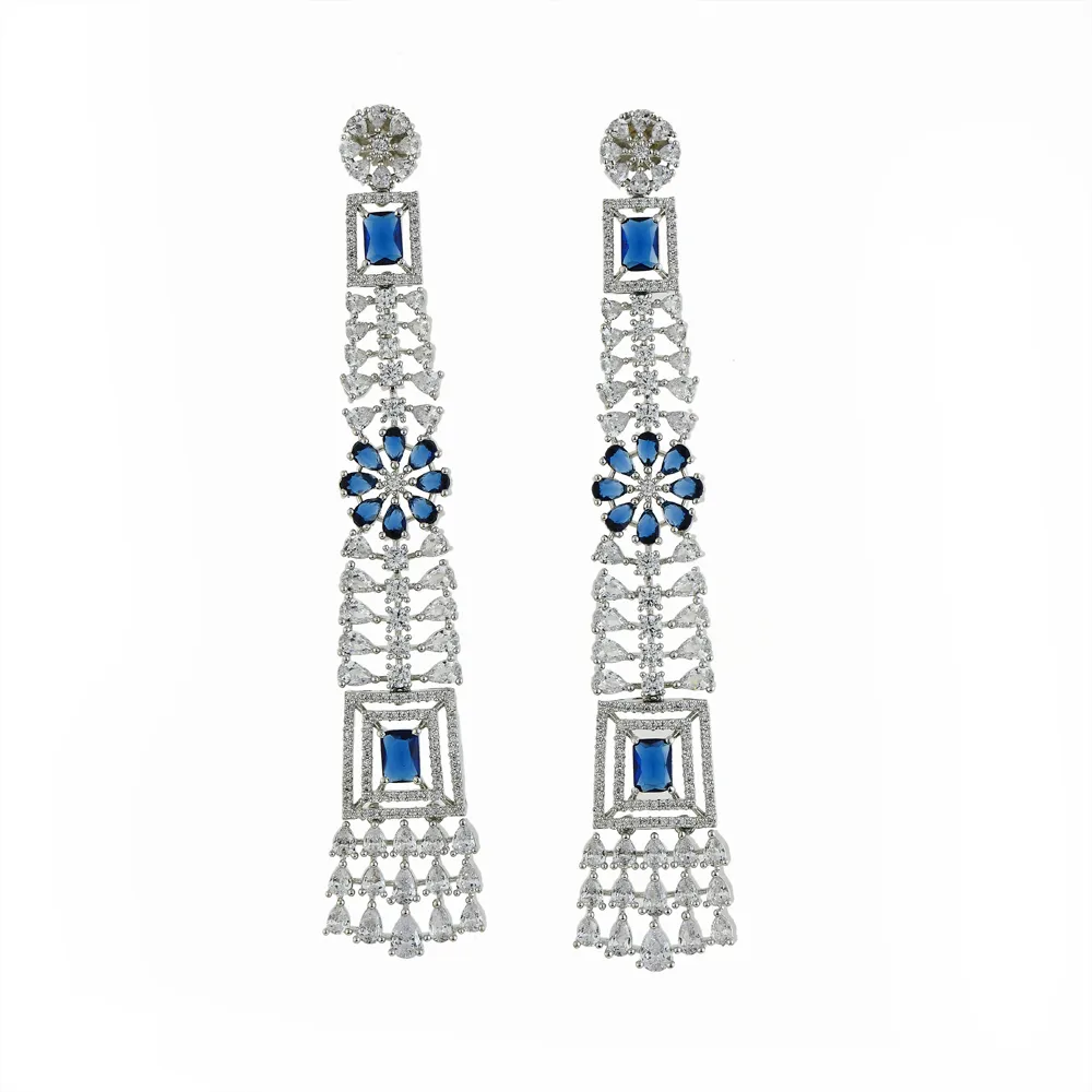 Rhodium Plated American Diamond Long Cz Earring In Artificial Fashion Jewellery Exporter in India