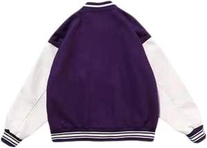 แจ็กเก็ตบอมเบอร์ผ้าฝ้ายและผ้าขนสัตว์สำหรับผู้ชายมีสไตล์และใส่สบายแขนเสื้อหนังแท้คอตั้งโลโก้ด้านหน้าเป็นตัวอักษรตามสั่ง - Product Image 3