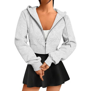 Lightweight Zipper Crop <b>Top</b> Hoodie With Fashionable Urban Look Women Zipper Crop <b>Top</b> Hoodie - Product Image 1