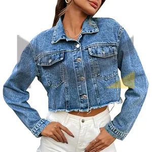 Женская Классическая укороченная джинсовая куртка с необработанным подолом в винтажном стиле модная дышащая джинсовая куртка Повседневная джинсовая куртка