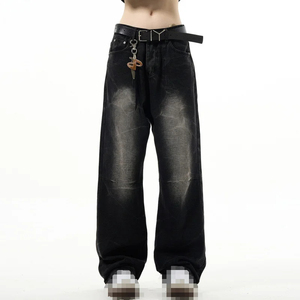 Pantalones Vaqueros Anchos de Mezclilla Lavada para Hombre, Corte Holgado, Cintura Media, Estilo Casual de Algodón, Estilo Otoñal - Product Image 4