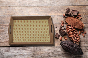 Ensemble de plateaux de service en MDF noir de luxe et en rotin, plateau décoratif pour la salle de séjour, la cuisine, plateau de service pour la nourriture - Product Image 5