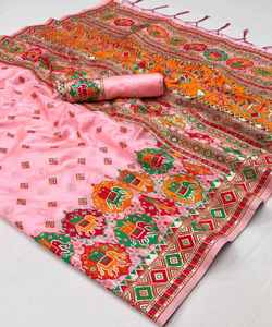 Chiffon Saree with <b>Brooches</b> and Stitched Blouse for Elegant Party Wear <b>Women</b> - Product Image 2