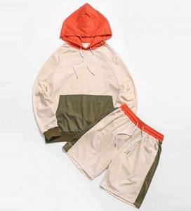 Survêtements pour hommes deux pièces sweat à capuche et short ensemble couleur bloc unisexe correspondant survêtement hommes ensembles pull à capuche et shorts pour hommes - Product Image 5