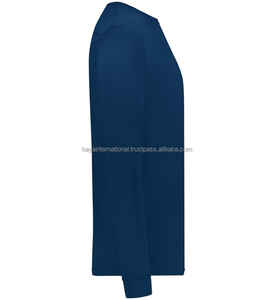 Camiseta de manga larga de alta calidad para hombre 100% algodón liso azul marino Moda hombre transpirable cuello redondo Camiseta - Product Image 5