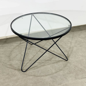 Modern Round Glass <b>Coffee</b> <b>Table</b> with V-Shaped <b>Legs</b> 60x60x45cm Durable Sintered Stone & Metal Set TT68083 - Product Image 4