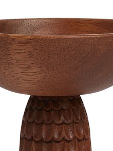 Cuenco de pedestal de madera hecho a mano con base tallada, perfecto para servir, decorar o como centro de mesa rústico para su hogar. - Product Image 3