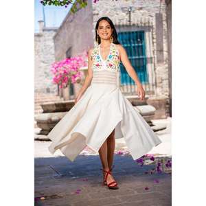 Vestido Midi Rojo Bordado para Mujer, Estilo Mexicano, Floral, Étnico, Sin Mangas, para Fiesta - Product Image 4