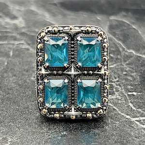 Handmade Men's Silver Large Aquamarine <b>Ring</b> Unique Square Large Gemstone <b>Ring</b> for Winter Sale <b>Turquoise</b> Aquamarine <b>Ring</b> - Product Image 2