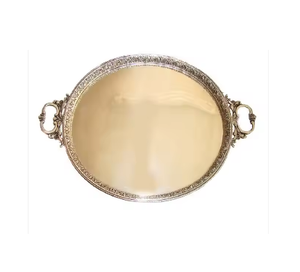 Plateau d'usine Plateau rond en acier inoxydable argenté de luxe léger personnalisé Plateau de service hôtelier en cuir haut de gamme - Product Image 2